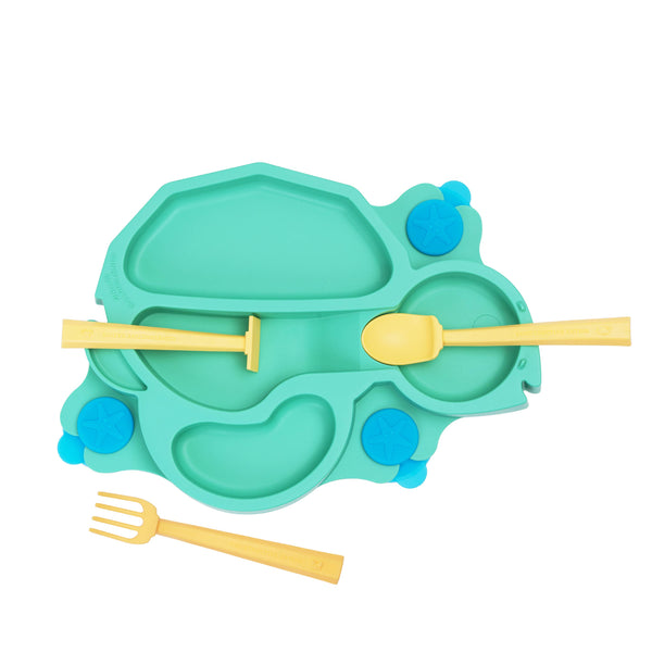 Turtle Suction Plate and Training Utensils: Green Turtle Plate