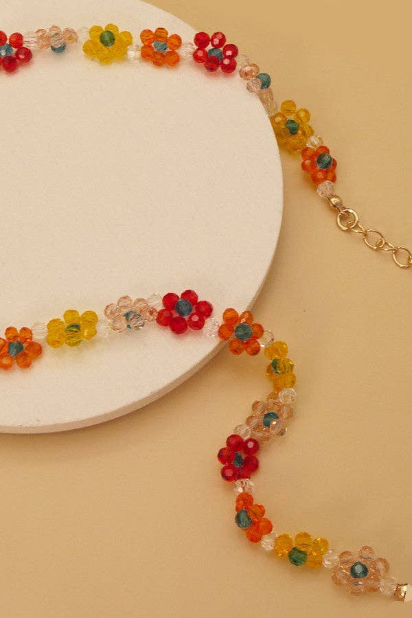 BEADED CHOKER FLOWER NECKLACE Multi