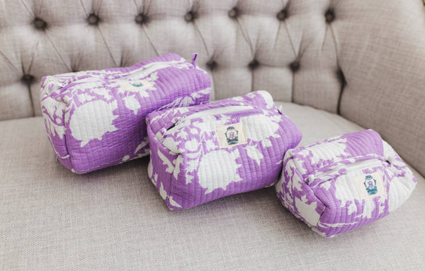 Lilac Blossoms | Quilted Cosmetic Bags-set of 3