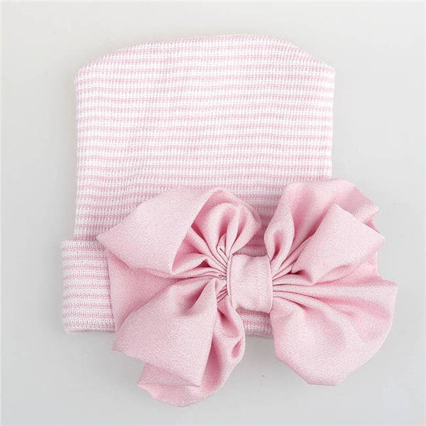 Newborn Hospital Hat: White with Pink bow