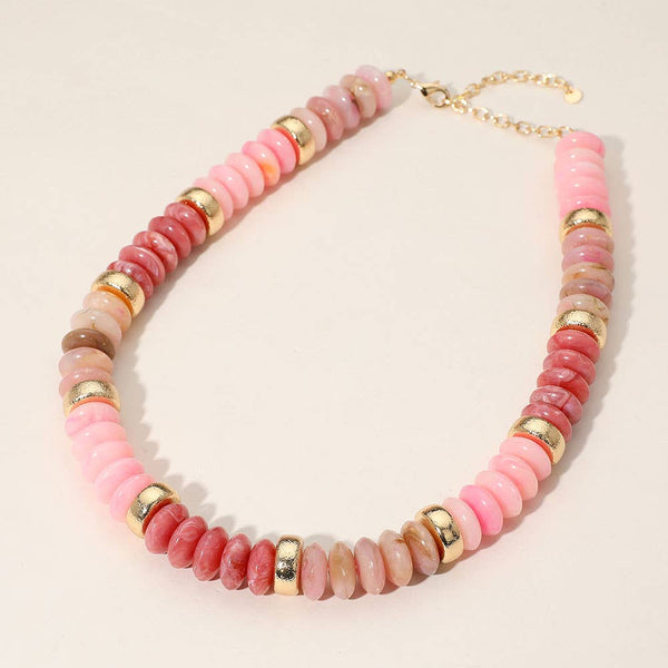 Chunky Resin Disc Beaded Necklace: Gold Gray