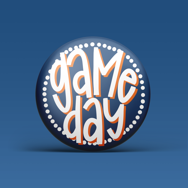 Navy & Orange Game Day Polka Dots Buttons | Game Day Pins: WHITE BACKGROUND