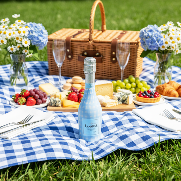 Beau Bottles Powder Blue Picnic Gingham - MINI Prosecco Collection - Set of 6 (Wraps Only)