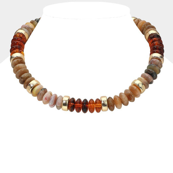 Chunky Resin Disc Beaded Necklace: Gold Gray