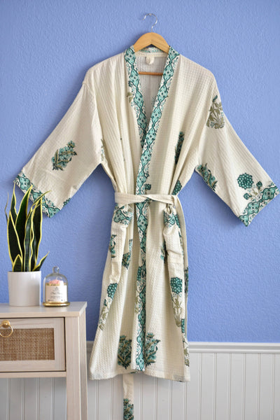Frost Blossom - Waffle Cotton Women Robe