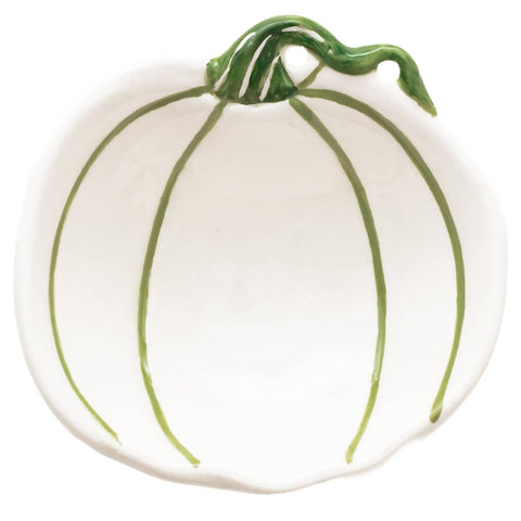 4" Round White & Green Pumpkin Bowl Fall