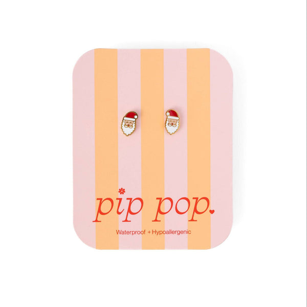 Santa Stud Earrings - Hypoallergenic, Flat Back, Girl Gift: Pair