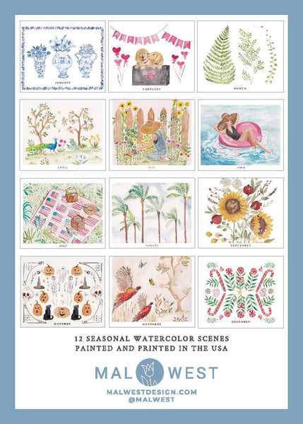 Watercolor Wall Calendar: 2026