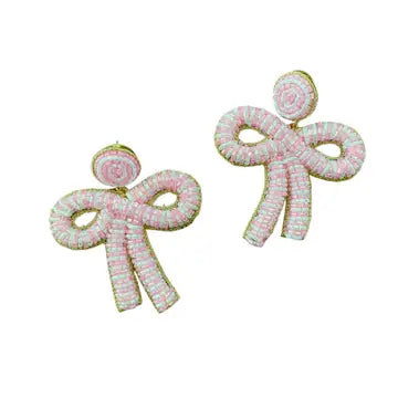 Pink and White Bow Earrings