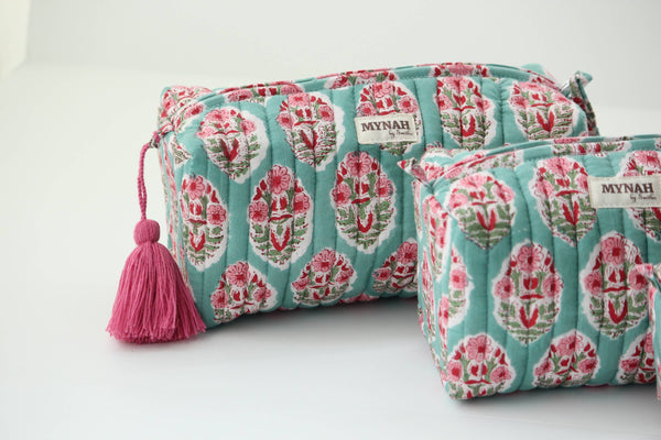 Turquoise floral travel/make up/organizer/bag-LARGE only
