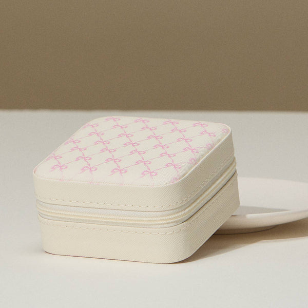 Bow Monogram Print Jewelry Box -Travel Size: Ivory