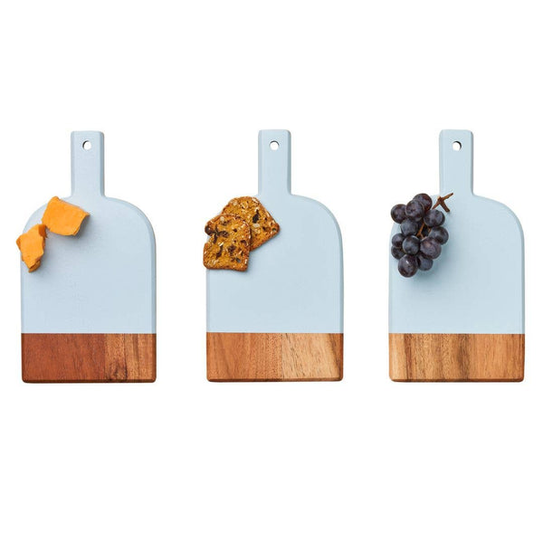 Acacia Heirloom Mini Cheese Board Set of 3 - 8x4.25" +ribbon: Blue