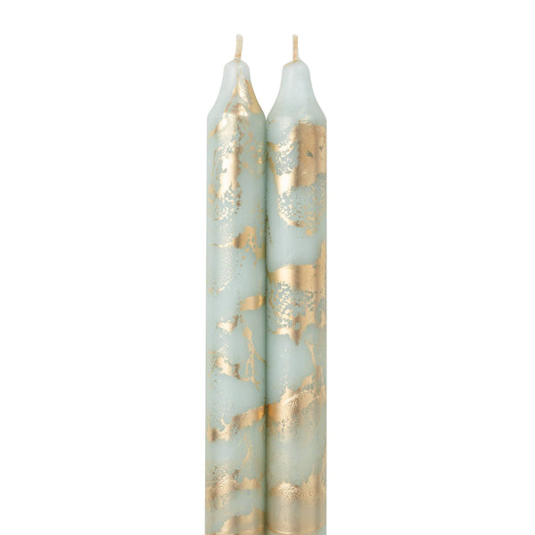12" Decorative Taper Candles 2pk: Prairie Blue w/ Gold