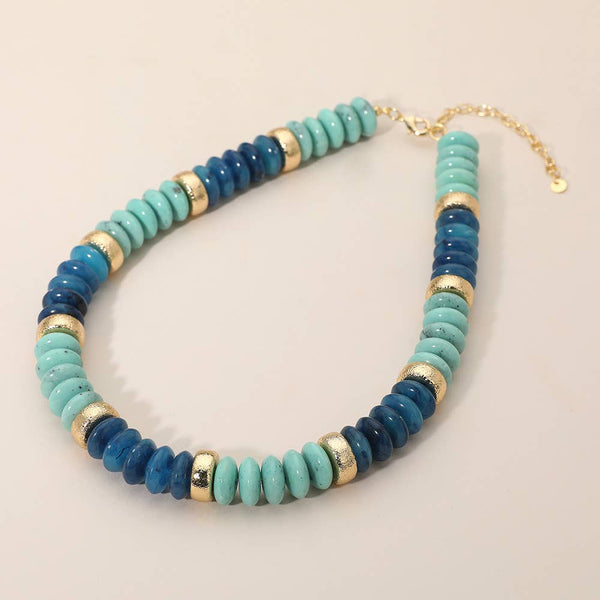 Chunky Resin Disc Beaded Necklace: Gold Gray
