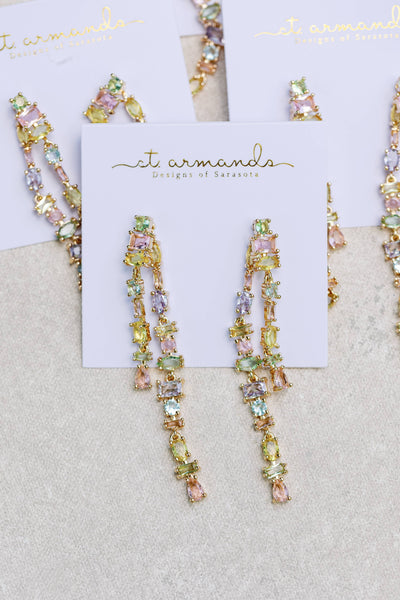 Pastel Toned Crystal Layered Duster Statement Earrings