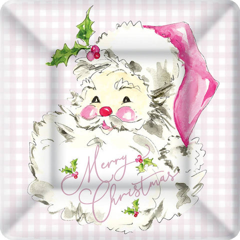 7" Square Paper Plate Pack of 8 Pink Santa Christmas