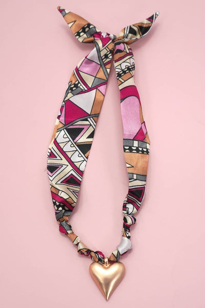 HANDMADE SCARF CHARM NECKLACE - Green and Heart