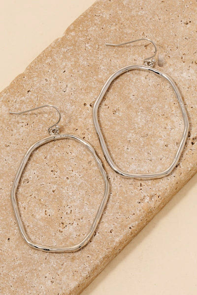 Hammered Metallic Warped Oval Dangle Earrings