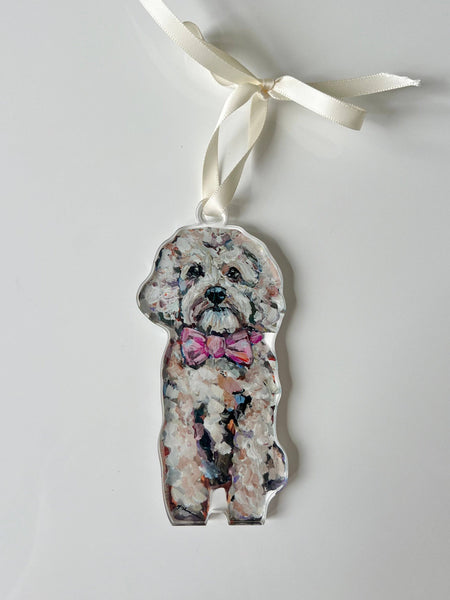 "Cavapoo Blonde with pink bow" ornament