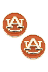 Auburn Tigers Logo Circle Stud Earrings in Orange/Shiny Gold