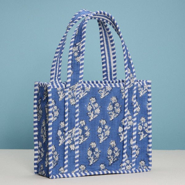 Blue Quilted Floral Mini Tote Bag –
