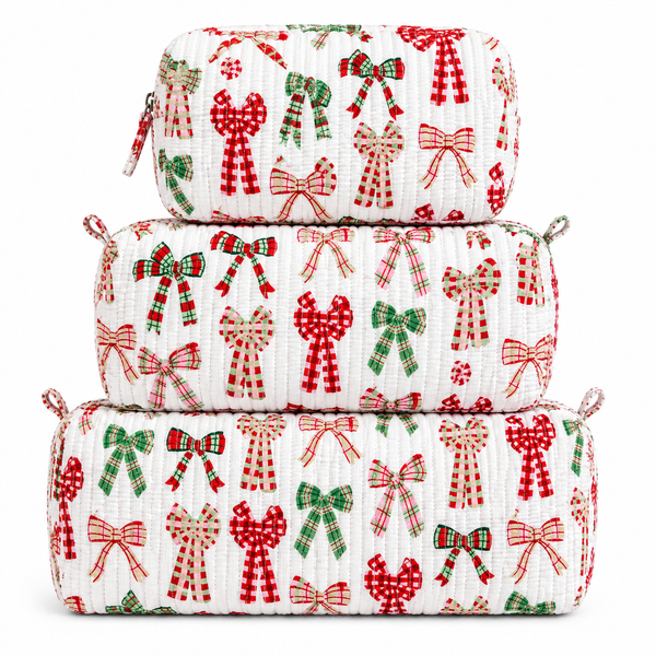 Christmas White Bow Quilted Bag Print: Mini Tote