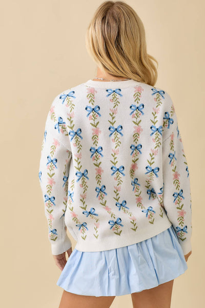 Coquette Ribbon Bow Sweater Knit Top: WHITE