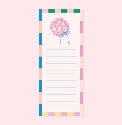 Everyday is a Party Disco Ball Bow List Notepad