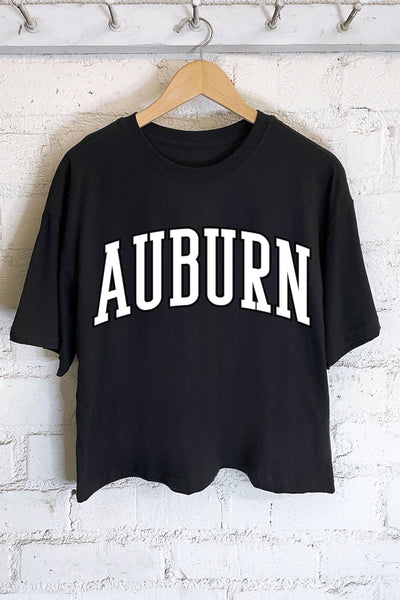 AUBURN PUFF GRAPHIC LONG CROP TOP: PEACH