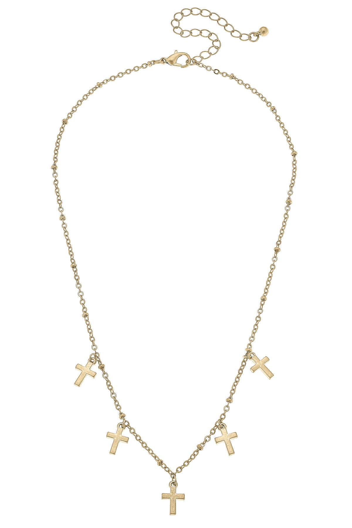 Mason Cross Charm Station Necklace in Worn Gold