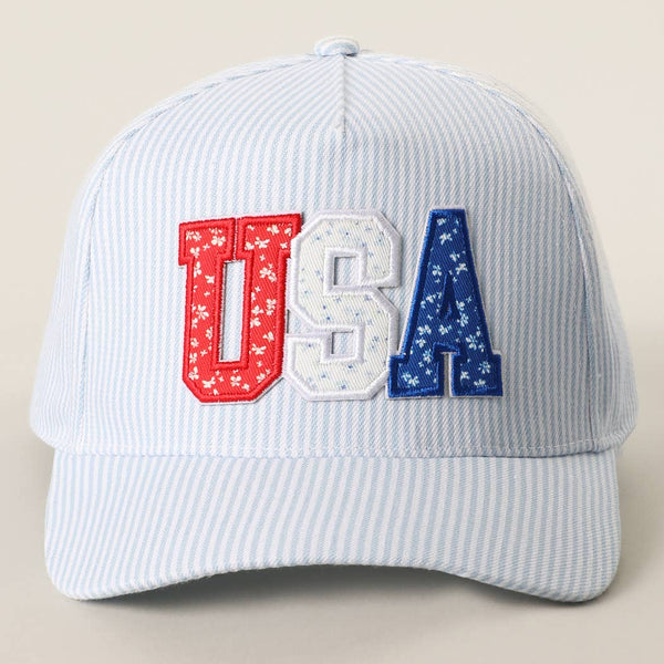 USA Letter Patch Striped Trucker Hat 
: PINK