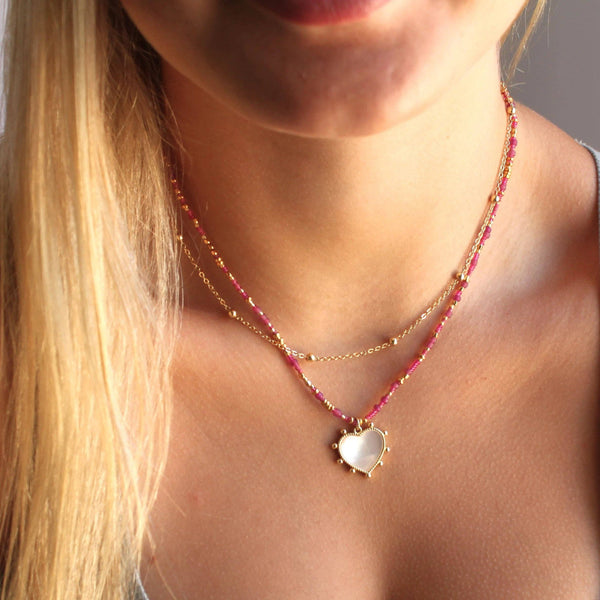 Unity Beaded Necklace with Heart Pendant - Choose your color: Navy / 16 inch + extender