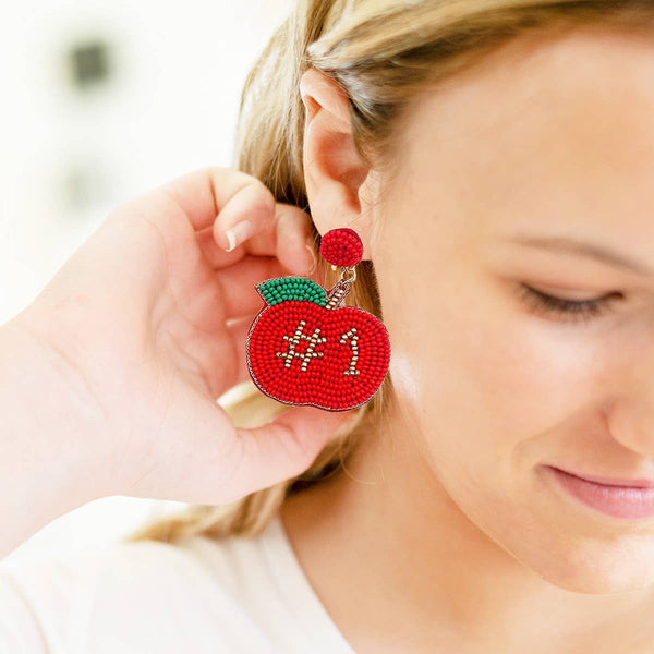#1 Teacher Apple Earrings