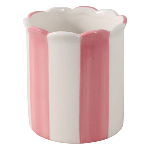 Pencil Cup - Pink/Ivory Ceramic Decorative Striped, 4 in.