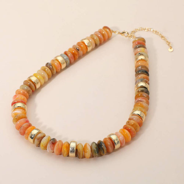 Chunky Resin Disc Beaded Necklace: Gold Gray