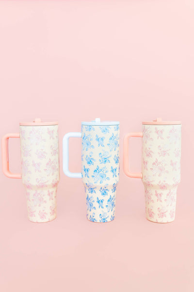 Pink Floral 40oz Tumbler with Spill Proof Lid and Flip Straw: Spill Proof Lid