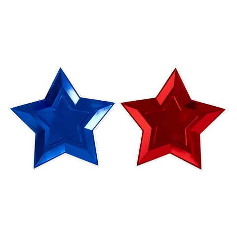 Red and Blue Metallic Star Shaped Plates