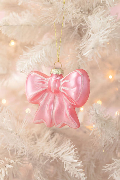 Pretty Pink Bow Glass Christmas Ornament