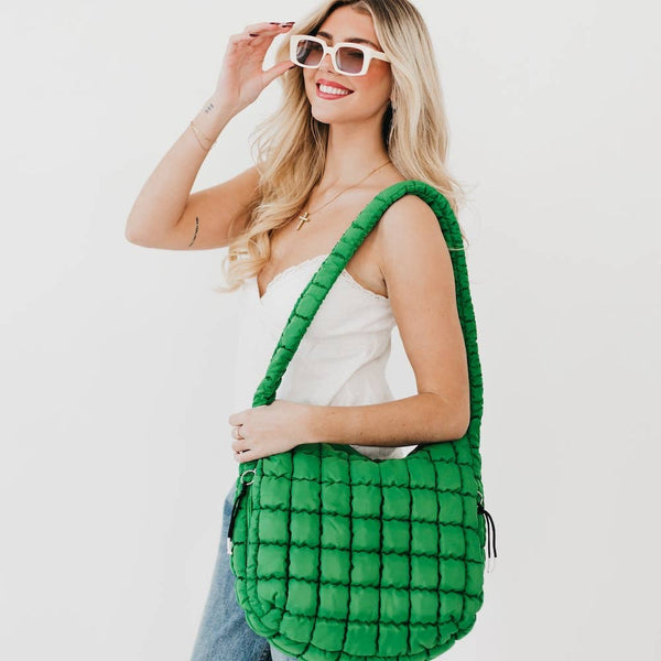 Carmen Quilted Hobo Tote Bag: Tan