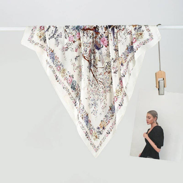 LARGE FLORAL PRINT BANDANA SCARF Off White