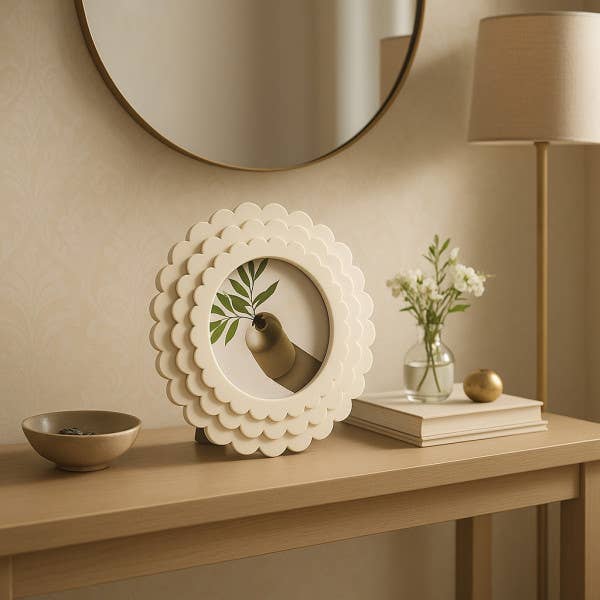 Photo Frame - Ivory Resin Round Casual Scalloped - Thumbnail 2