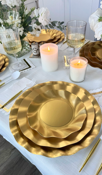Satin Gold Wavy Paper Dinner Plates/8pk