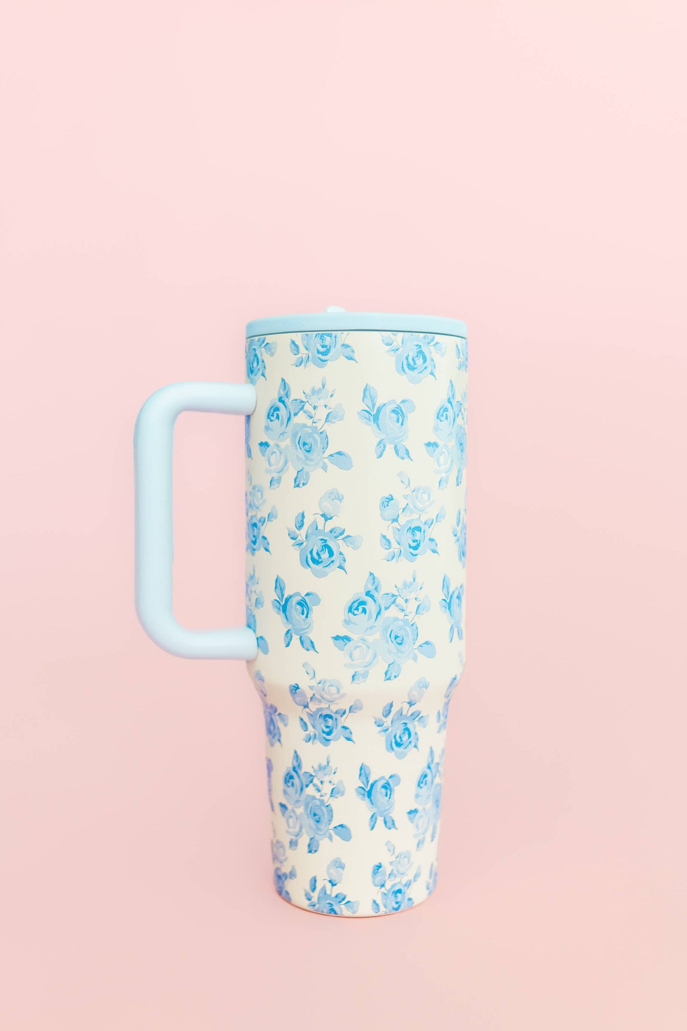 Blue Floral 40oz Tumbler with Spill Proof Lid and Flip Straw