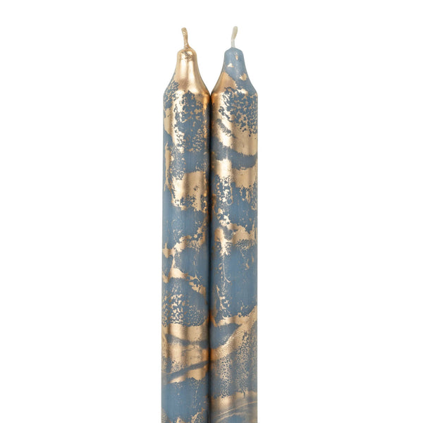 12" Decorative Taper Candles 2pk: Prairie Blue w/ Gold