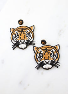 Beaded Tiger Earrings with Whiskers