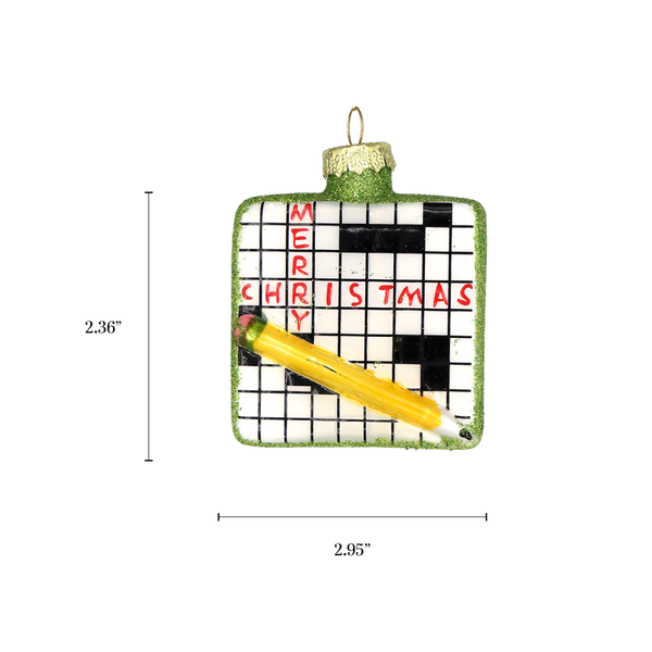 Crossword, Hand Painted Novelty Glass Holiday Ornament