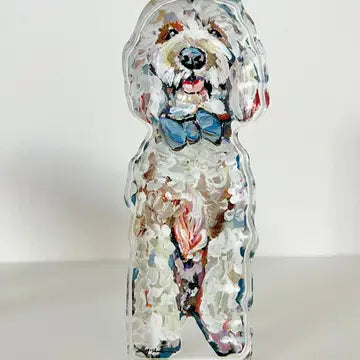 Golden Doodle Blue Bow Acrylic Block