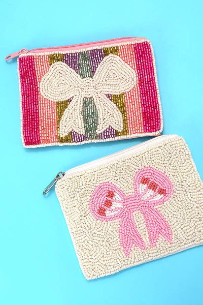 Rainbow Bow Beaded Pouch