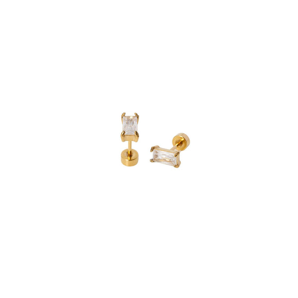 Diamond Baguette Stud hypoallergenic - Flat Back, Girl Gift: Pair