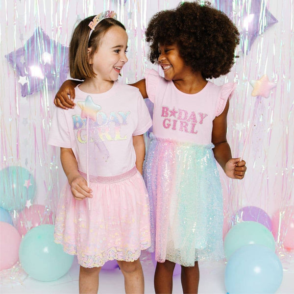 Pastel Rainbow BDay Girl Patch Short Sleeve T-Shirt